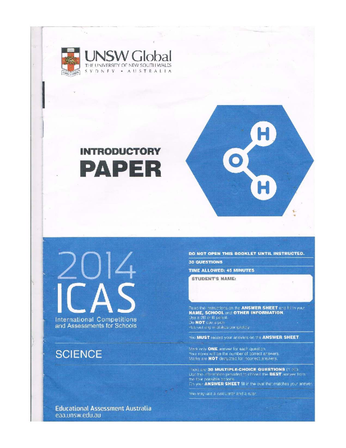 2014 ICAS Science Introductory Paper - Questions & Answers - Studocu