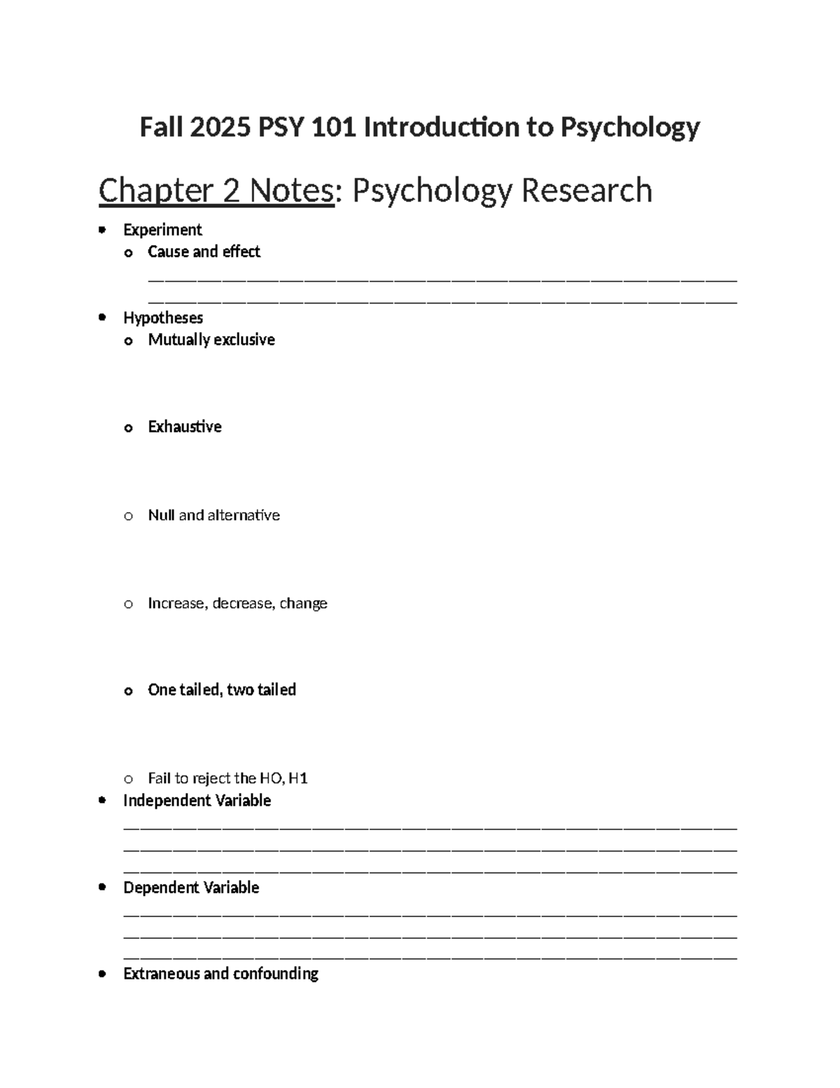Fall 2025 PSY 101 Chapter 2 Notes: Research Methods & Experiments - Studocu
