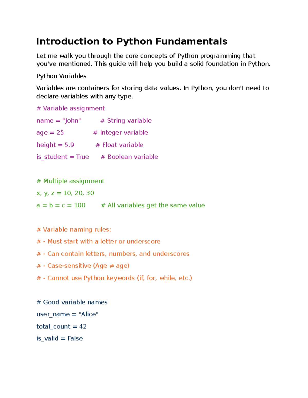 Unit-1: Introduction to Python Fundamentals and Core Concepts - Studocu
