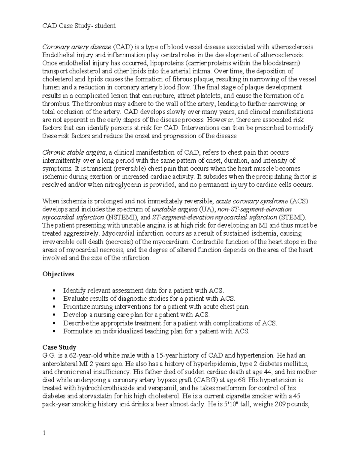 CAD Case Study: Understanding Coronary Artery Disease and ACS ...