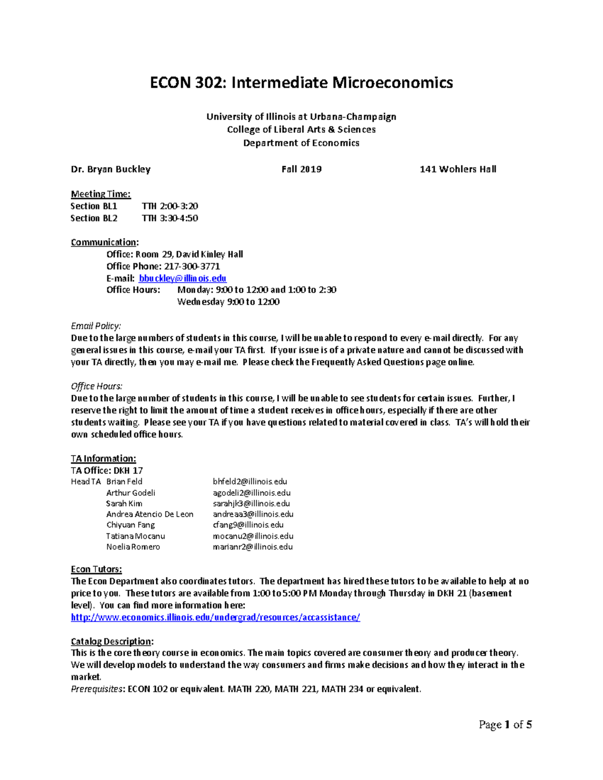 ECON 302 - Intermediate Microeconomics Syllabus for Fall 2019 - Studocu