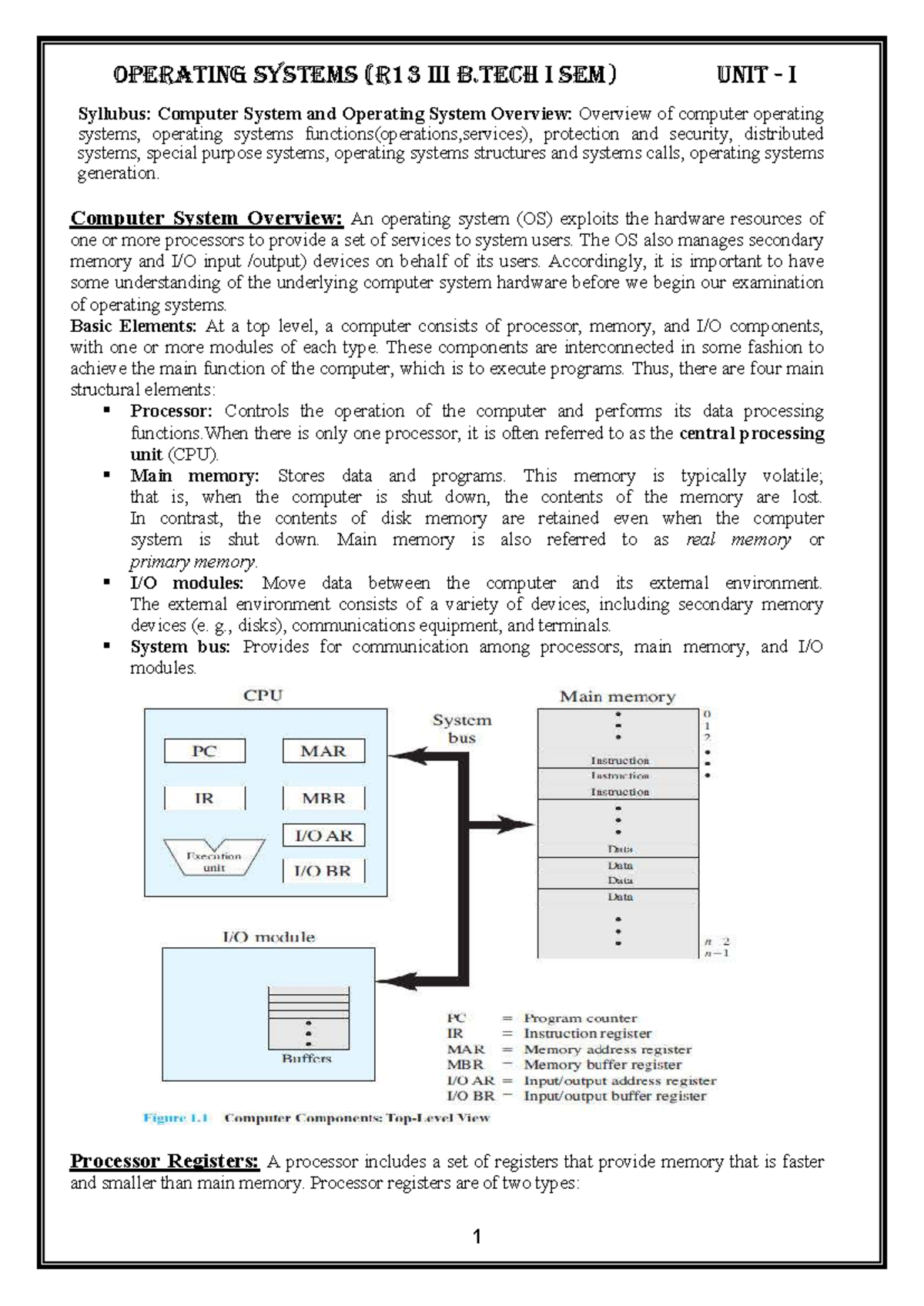 Operating Systems (R13 B.TECH I SEM) Unit I: Overview and Functions ...