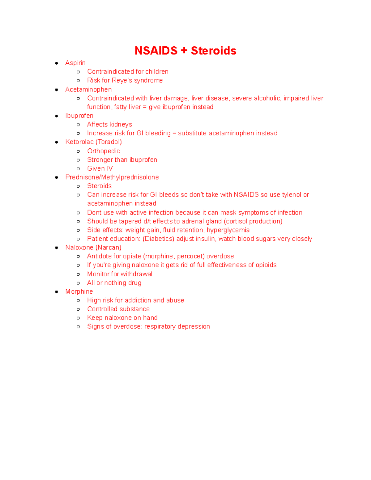 Pharm exam final Review - NSAIDS + Steroids Aspirin Contraindicated for ...