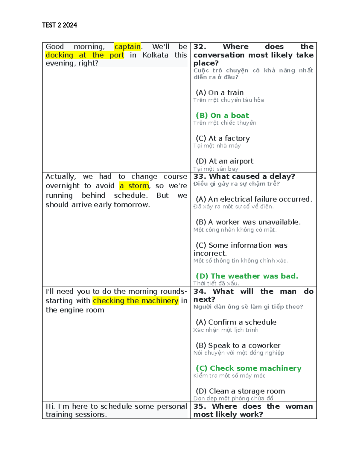 PART 3 4 TEST 2: Listening Comprehension Practice Questions - Studocu