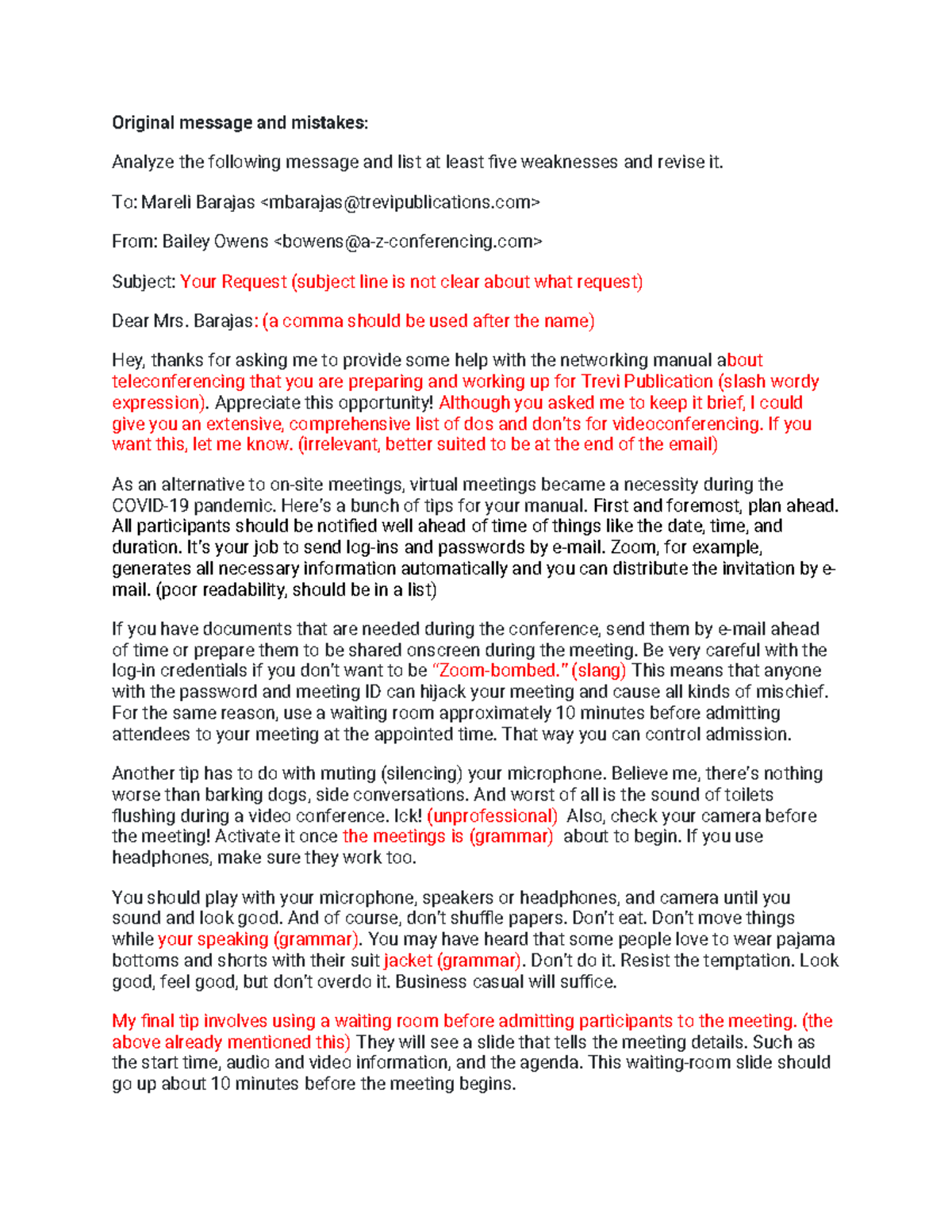 Homework for 183: Analyzing and Revising a Professional Email - Studocu