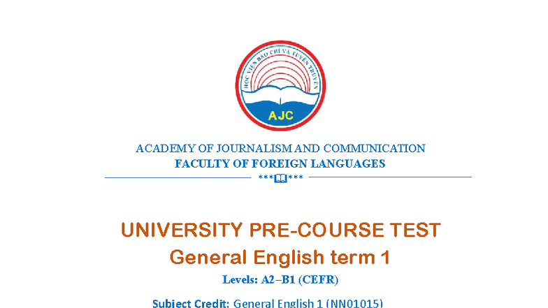 General English 1 (NN01015) Term 1 Placement Test Guide - Studocu