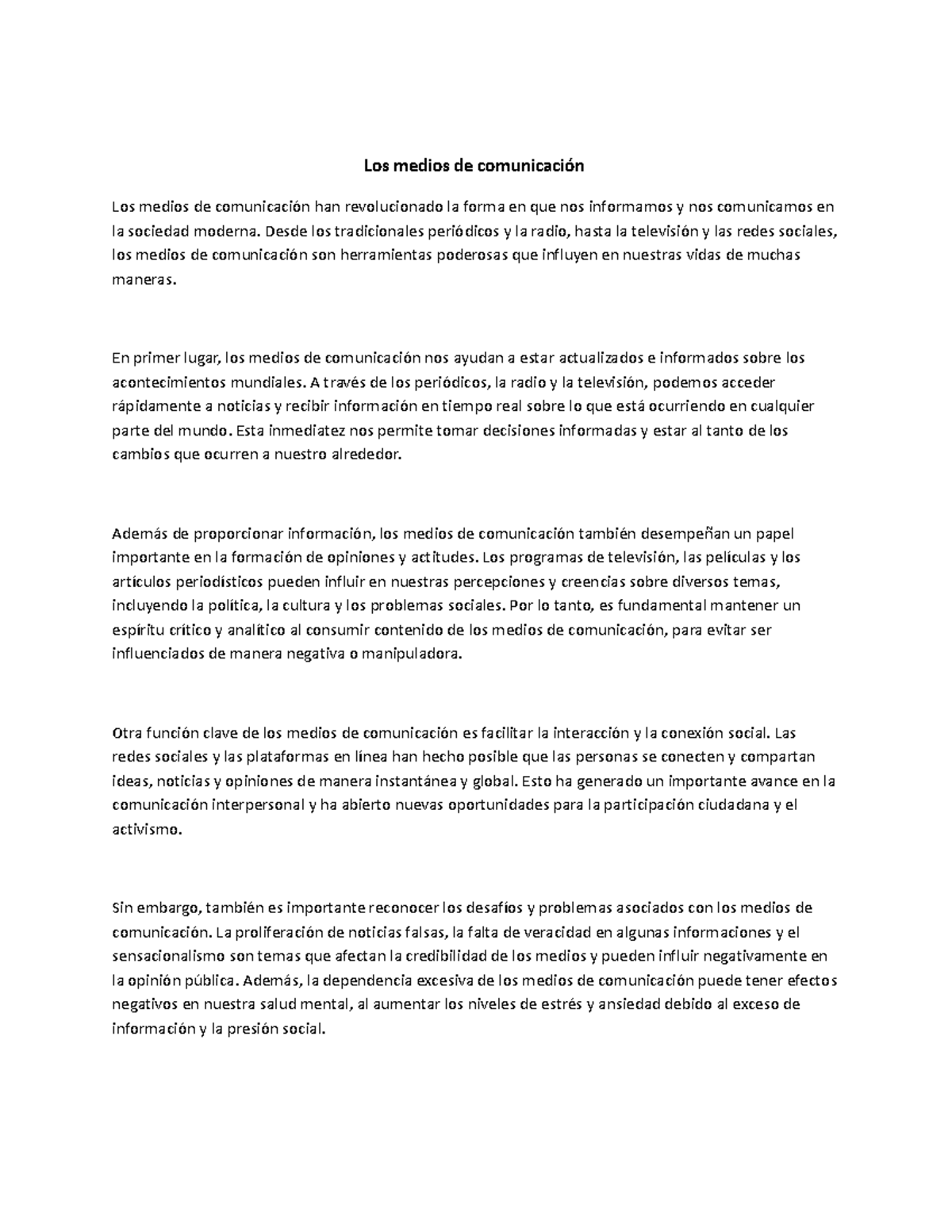 Ensayo sobre el Impacto de los Medios de Comunicación en la Sociedad ...