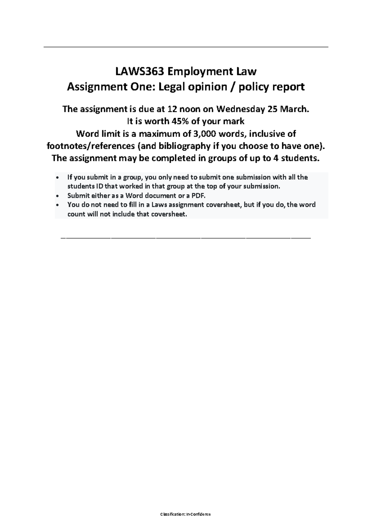 LAWS363 Employment Law Assignment 2026: Legal Opinion Report - Studocu