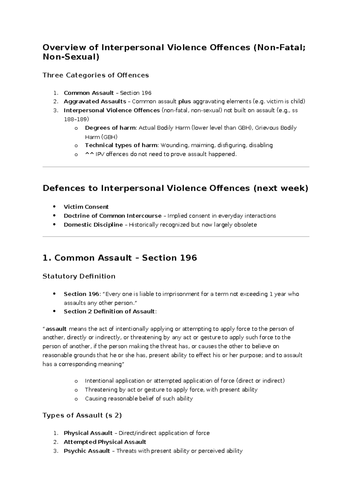 1 - Overview of Interpersonal Violence Offences: Assault Types ...