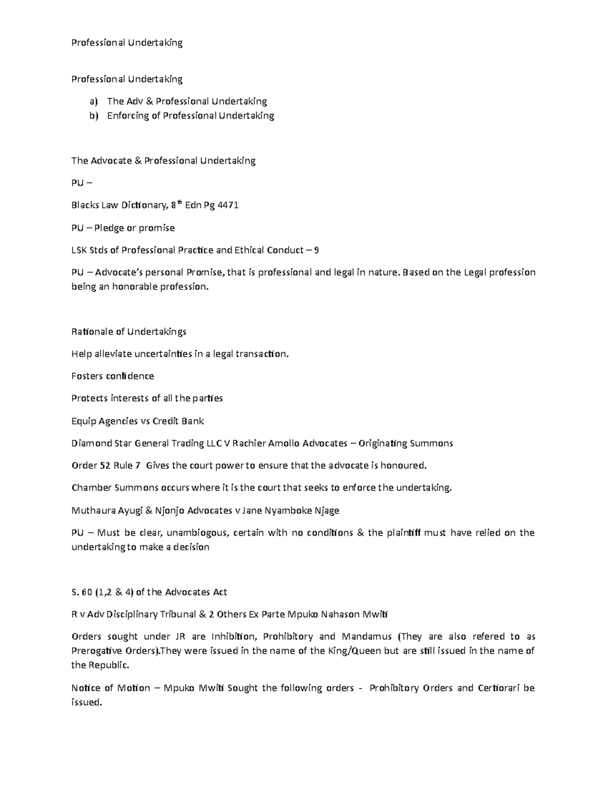 Professional Undertaking & Ethics in Legal Practice - PU Notes - Studocu