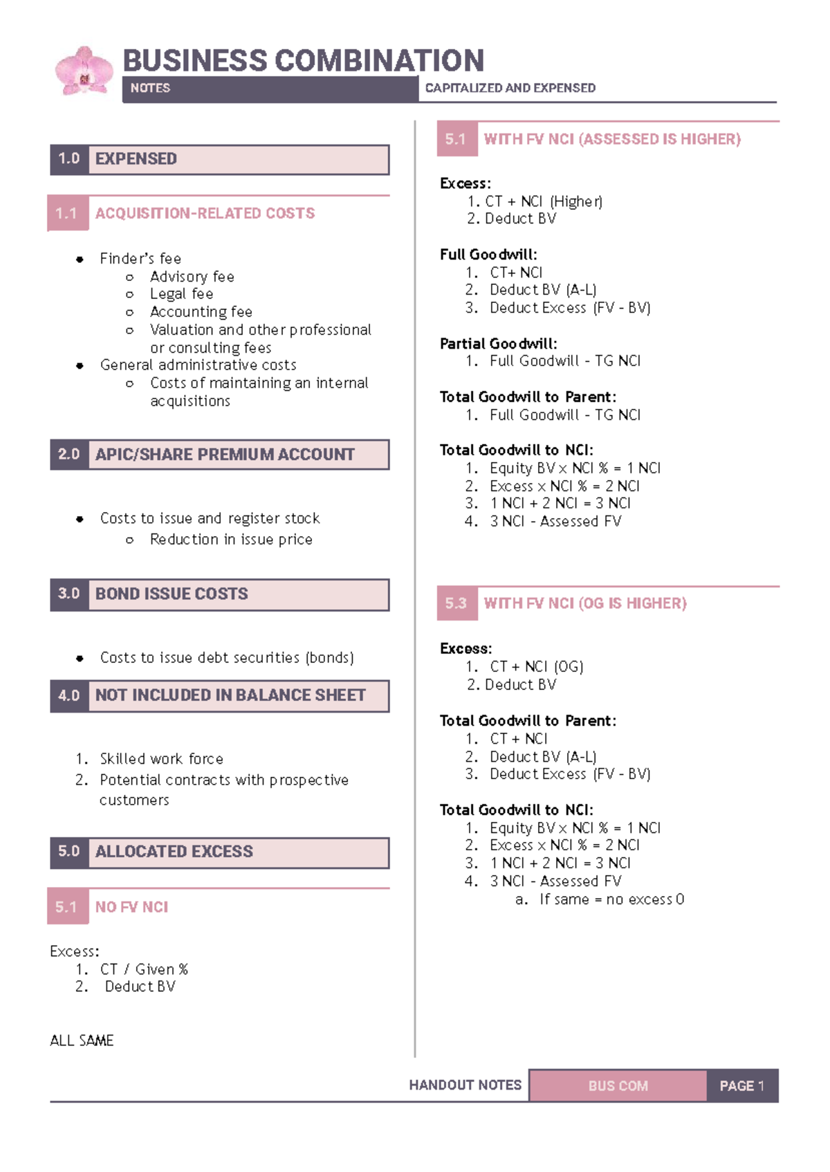 BUSINESS COMBINATION NOTES: CAPITALIZED & EXPENSED 5.1 - Studocu