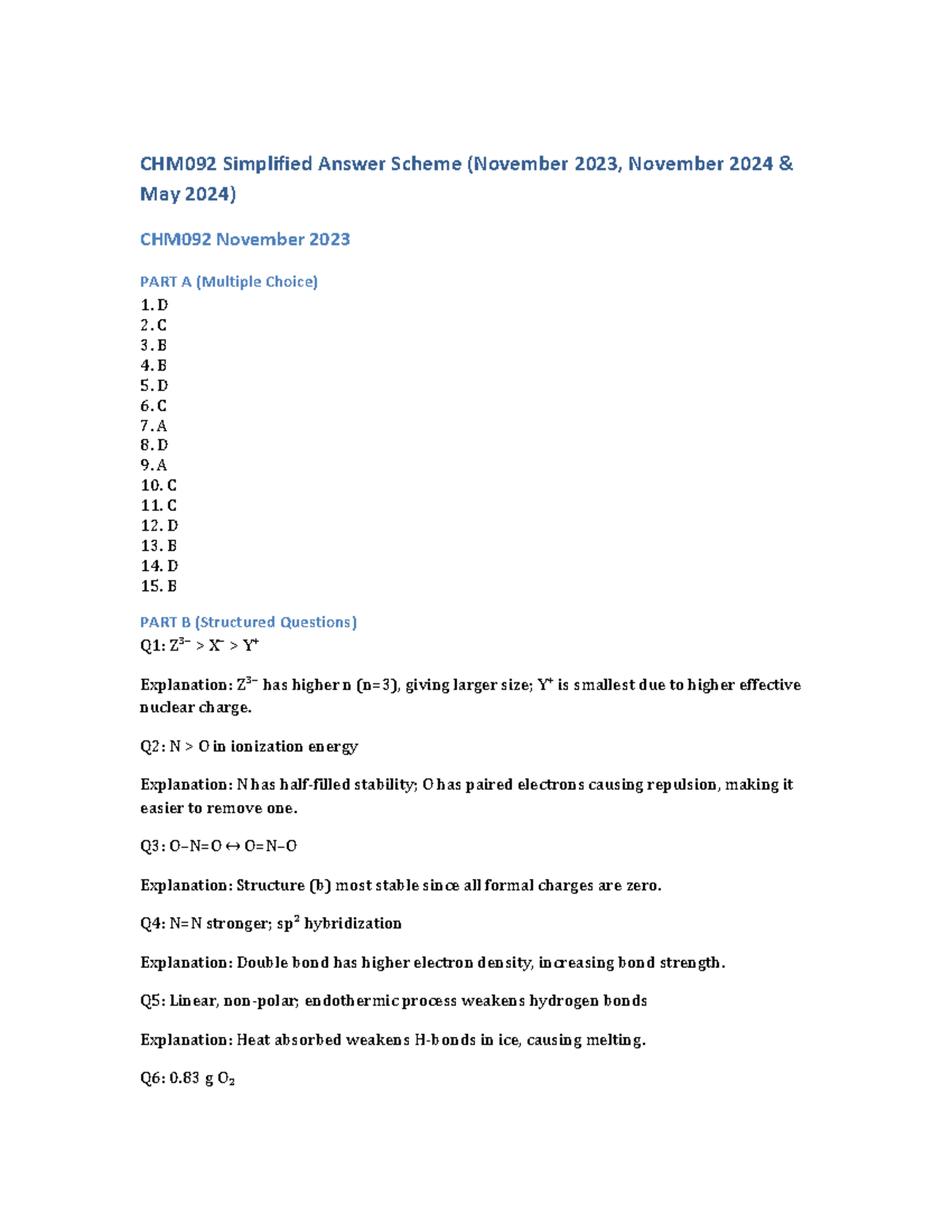 CHM092 Simplified Answer Scheme: Nov 2023 & May 2025 - Studocu