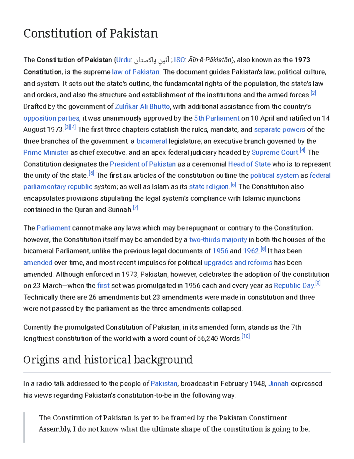 Constitution of Pakistan - Wikipedia - Constitution of Pakistan The ...