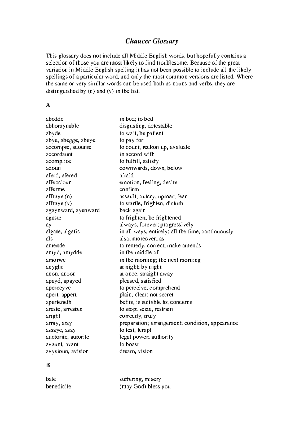Chaucer Glossary A Comprehensive Guide To Middle English Terms 