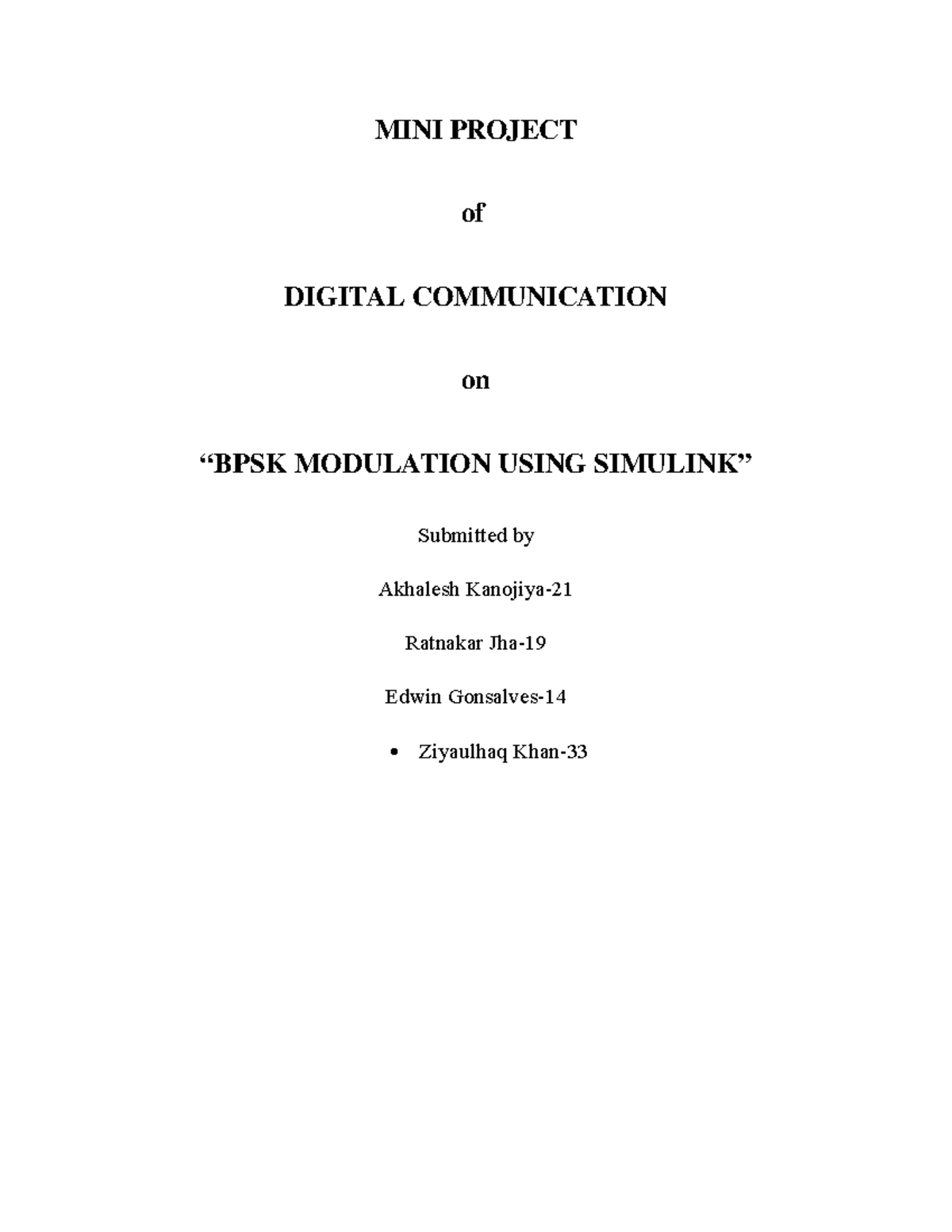 DCOM Mini Project Report: BPSK Modulation Using Simulink - Studocu
