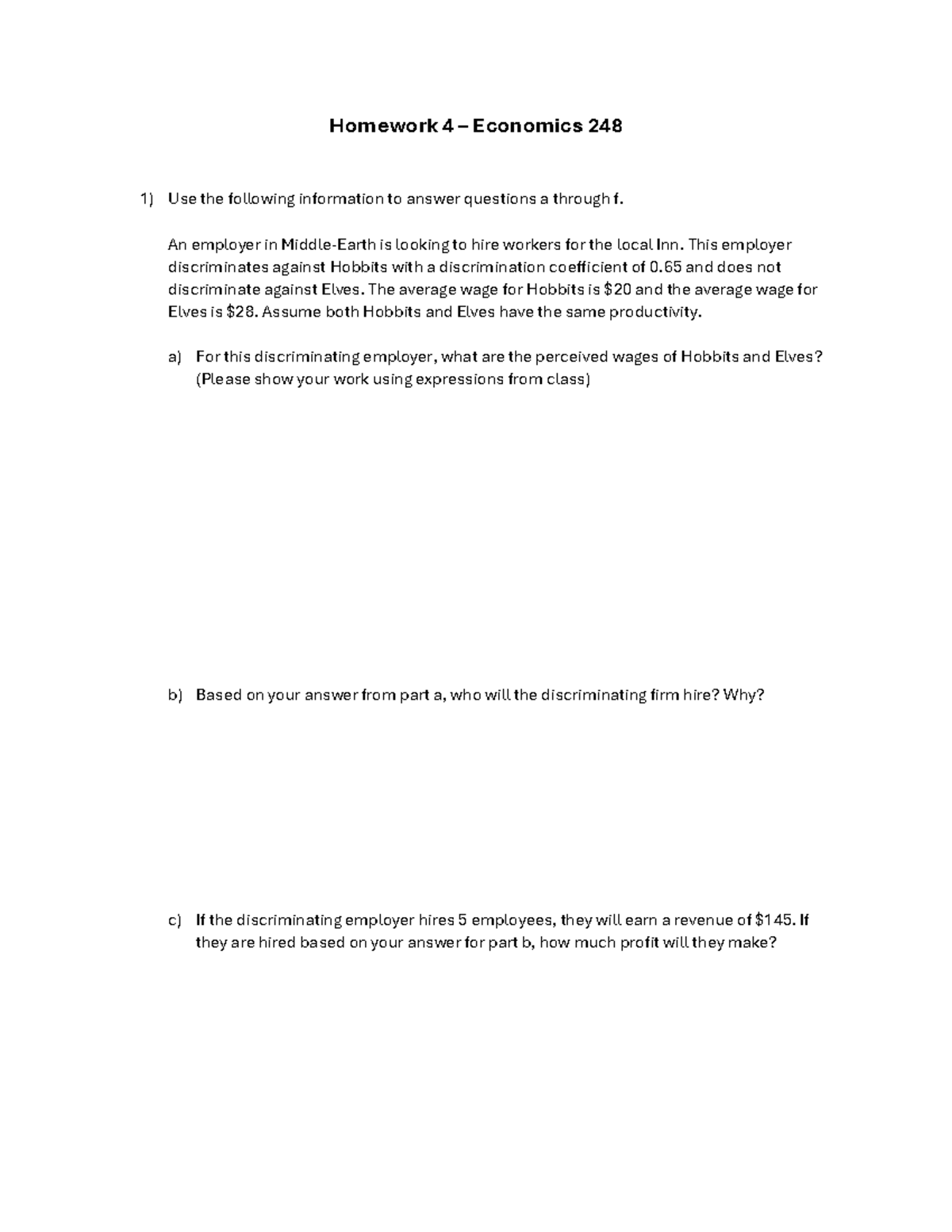 Homework 4 - Econ 248: Discrimination in Labor Markets Analysis - Studocu