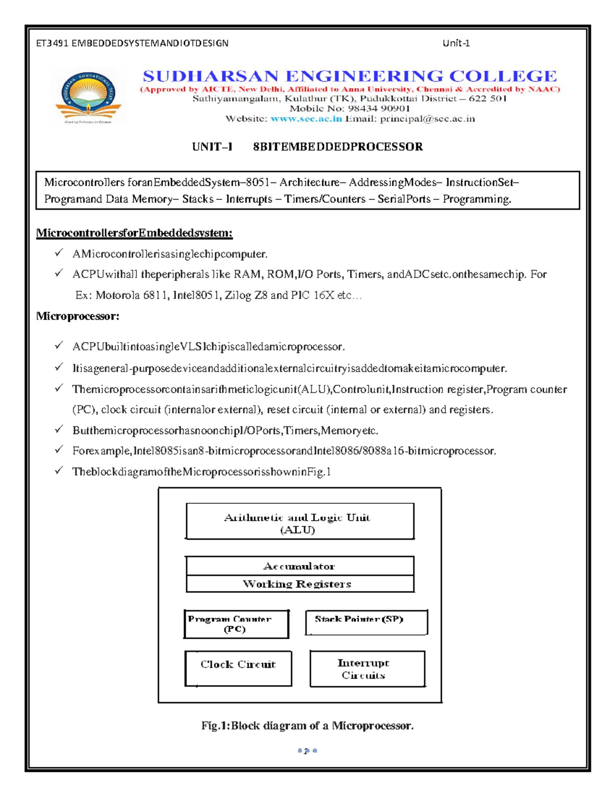ET3491 Embedded System and IoT Design: Microcontroller Overview and ...
