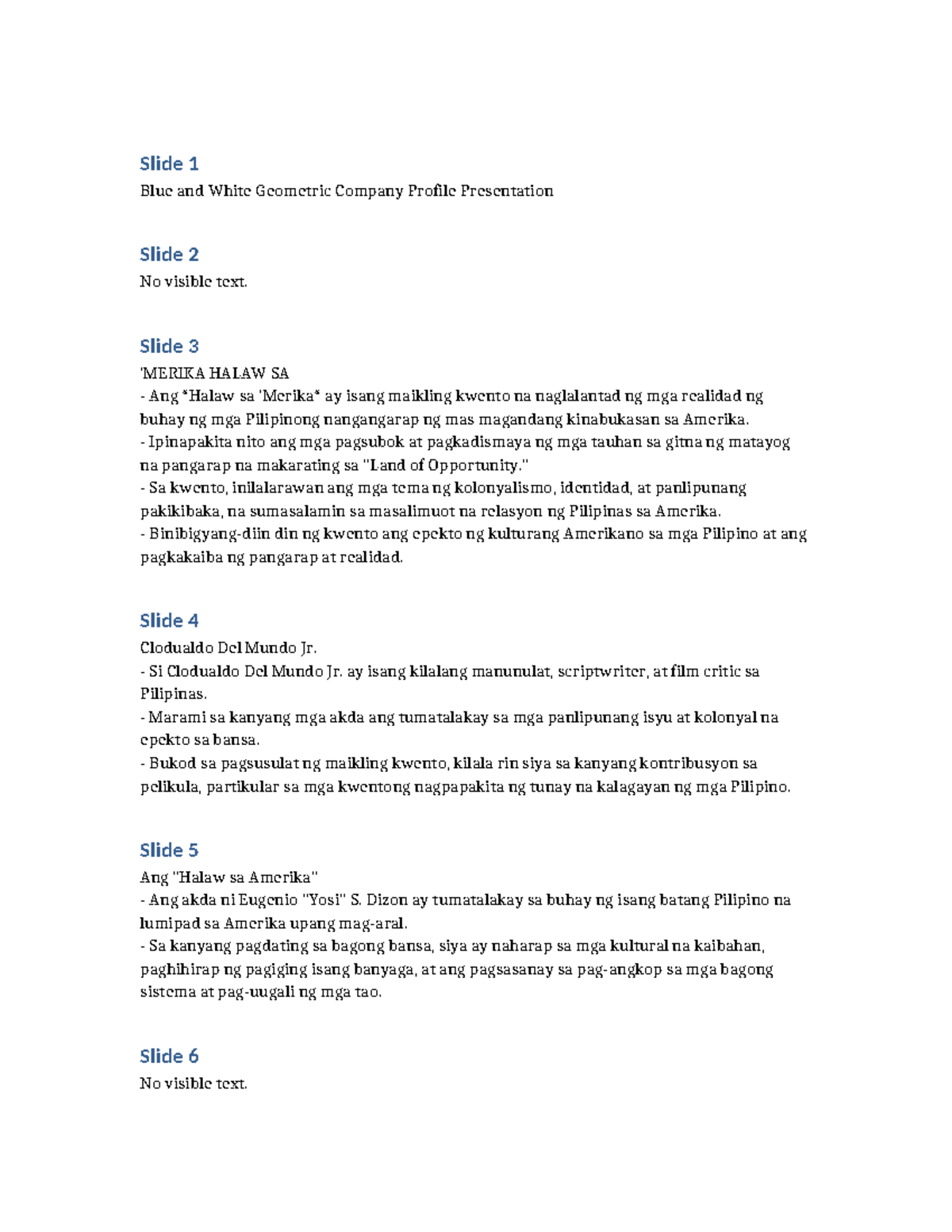 Transcribed Presentation - Slide 1 Blue and White Geometric Company ...