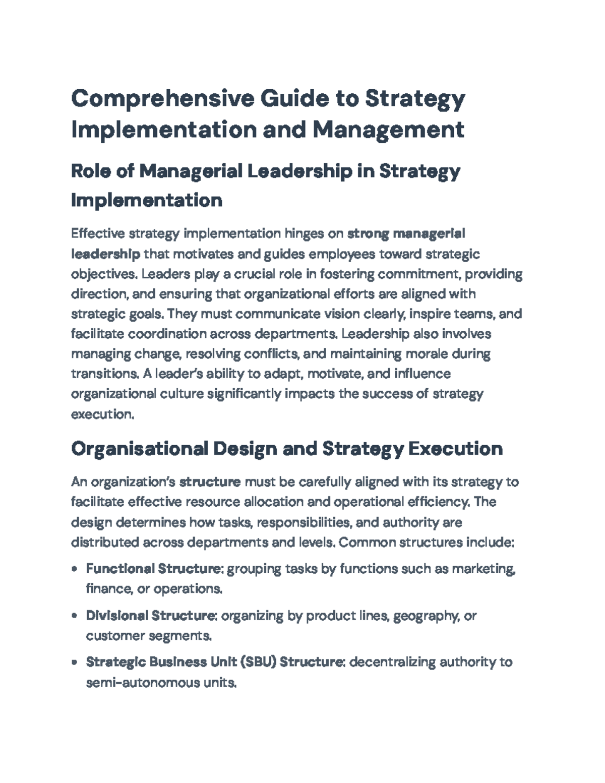 Comprehensive Guide to Strategy Implementation & Managerial Leadership ...