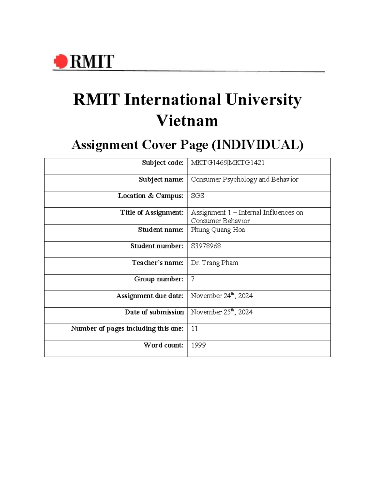 Assignment 3: Internal Influences on Consumer Behavior (BUSM4188) - Studocu