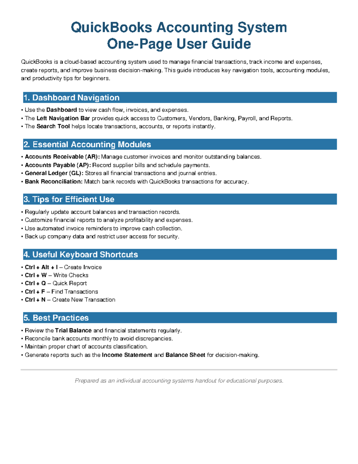 QuickBooks User Guide: Essential Tips & Navigation for Beginners - Studocu