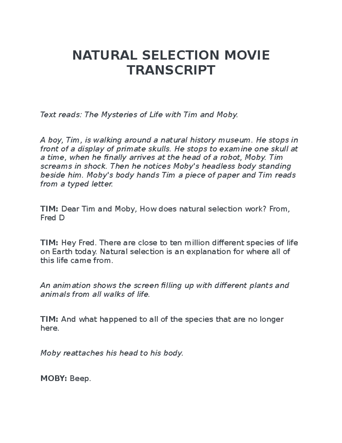 Natural selection movie transcript natural selection movie transcript