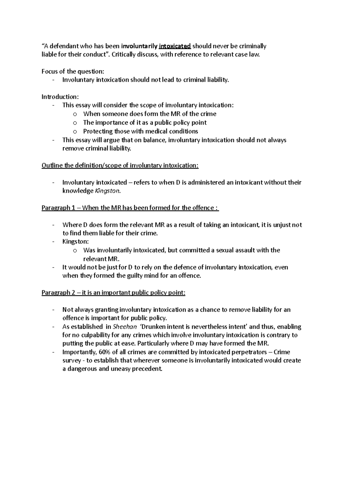 EQP - Intoxication - Critical Analysis of Legal Liability - Studocu