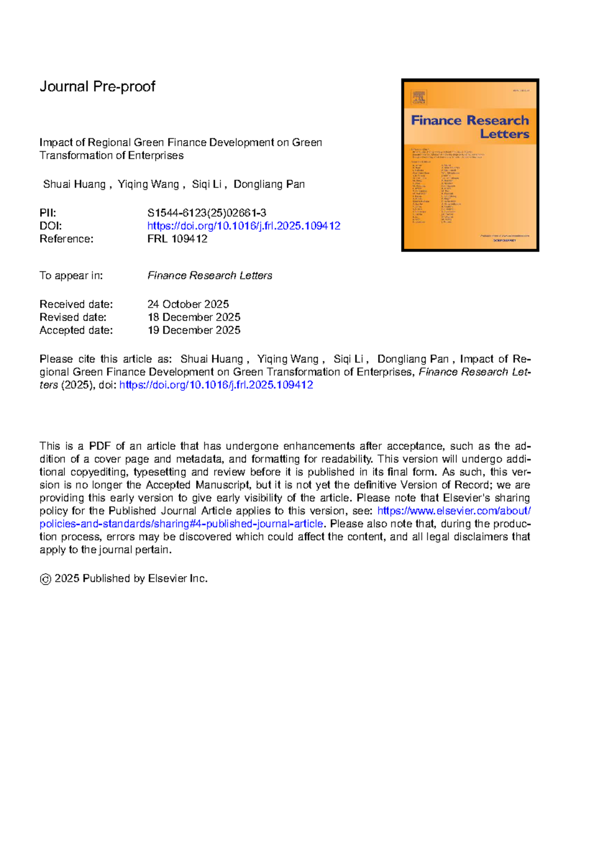 Impact of Regional Green Finance Development on Enterprise ...