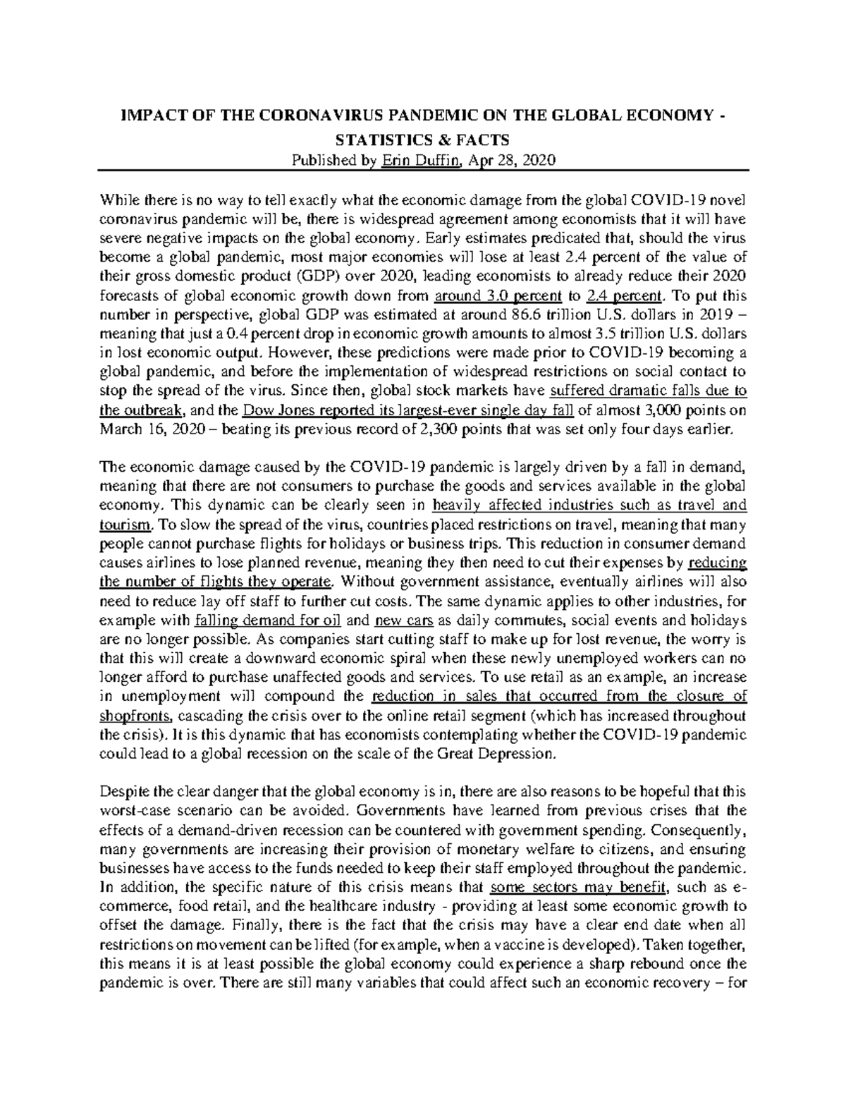 Impact of COVID-19 on Global Economy: Statistics & Insights (LOG 101 ...