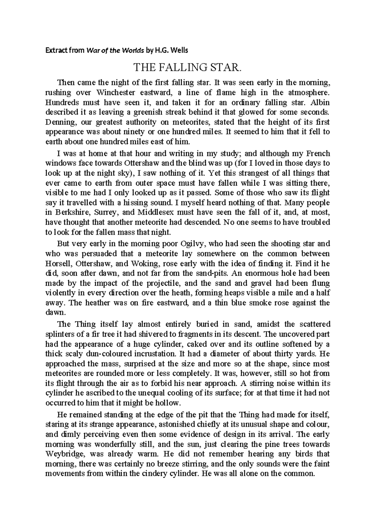 War of the Worlds: The Falling Star Extract Analysis & Imagery Insights ...