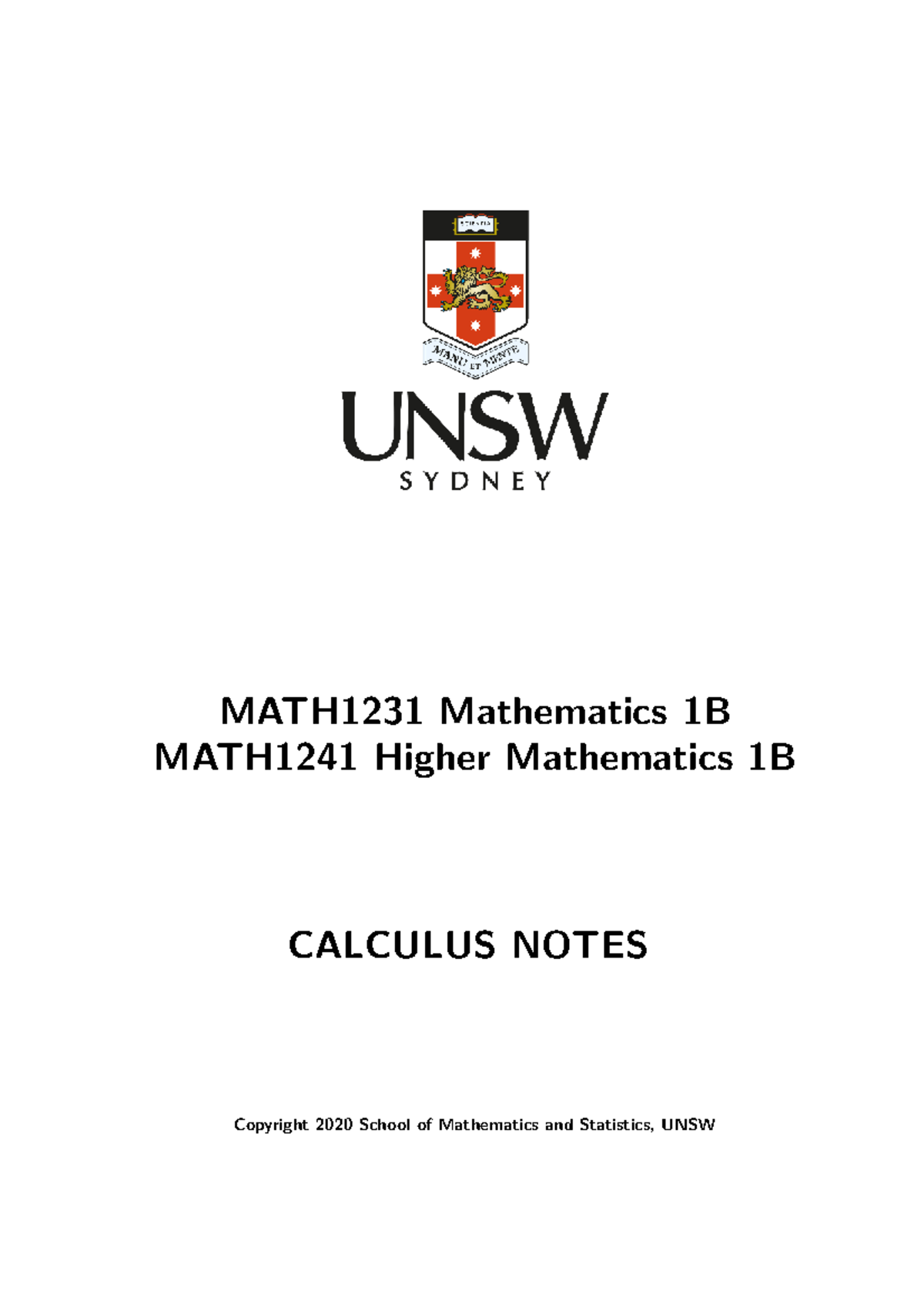 MATH1231 & MATH1241 Calculus Notes: Functions & Differentiation - Studocu