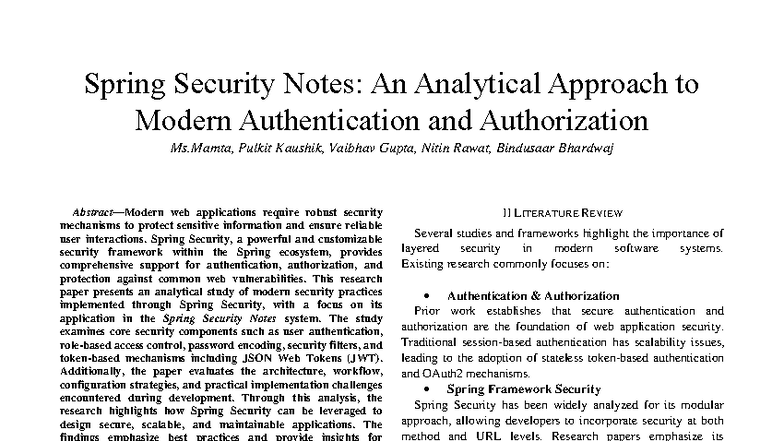 Spring Security Notes: An Analytical Study on Modern Auth & Authz - Studocu