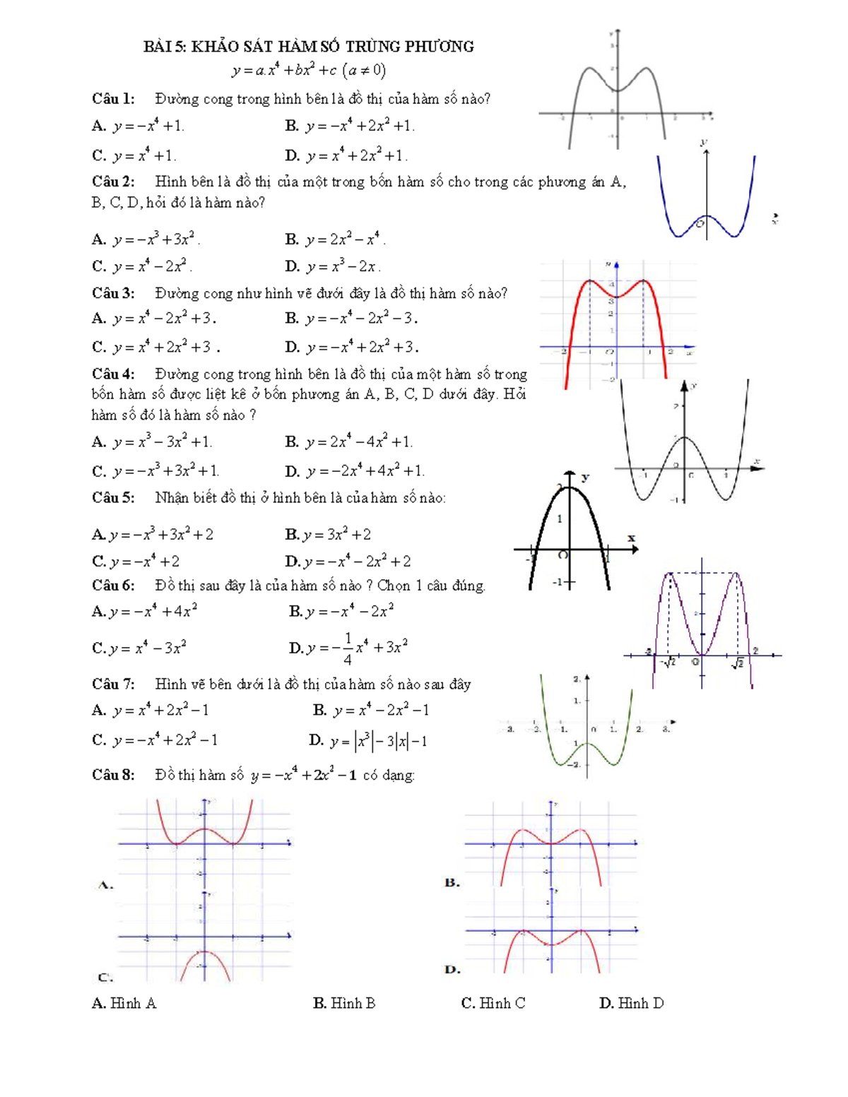 BÀI 5: KHẢO SÁT HÀM SỐ TRÙNG PHƯƠNG (MATH 101) - Studocu
