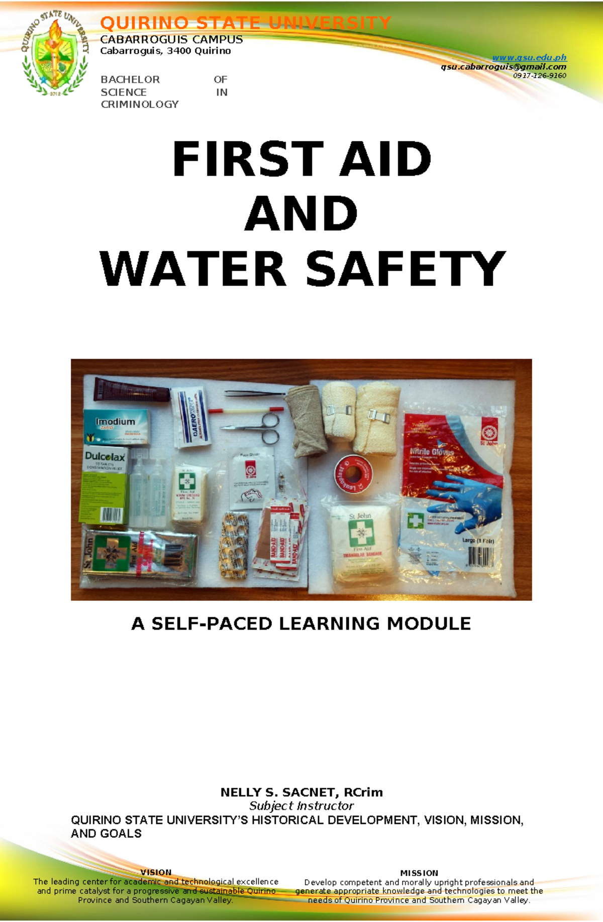PE 3 Module 1: First Aid and Water Safety Learning Module - Studocu