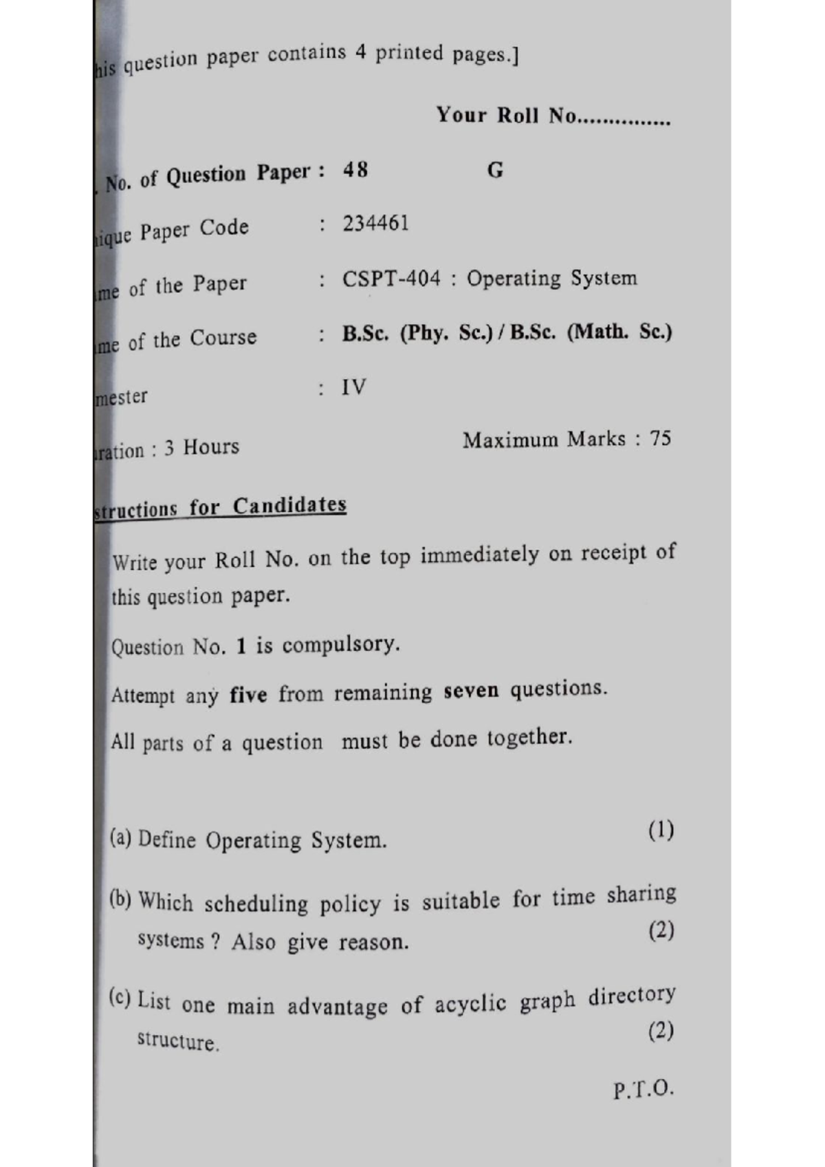 OS PYQ 3 - Operating Systems Question Paper (Code: 234461) - Studocu