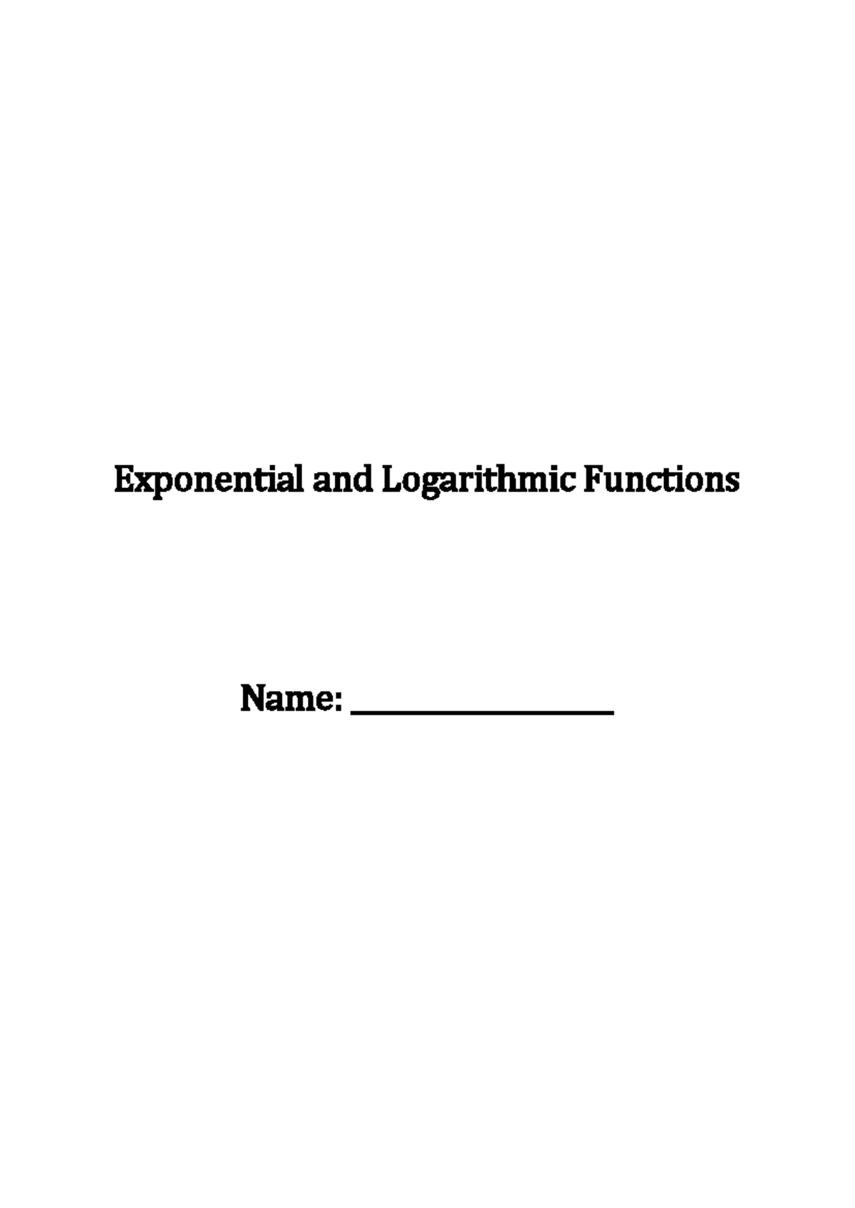 Exponential & Logarithmic Functions: Past HSC Qs & Solutions - Studocu