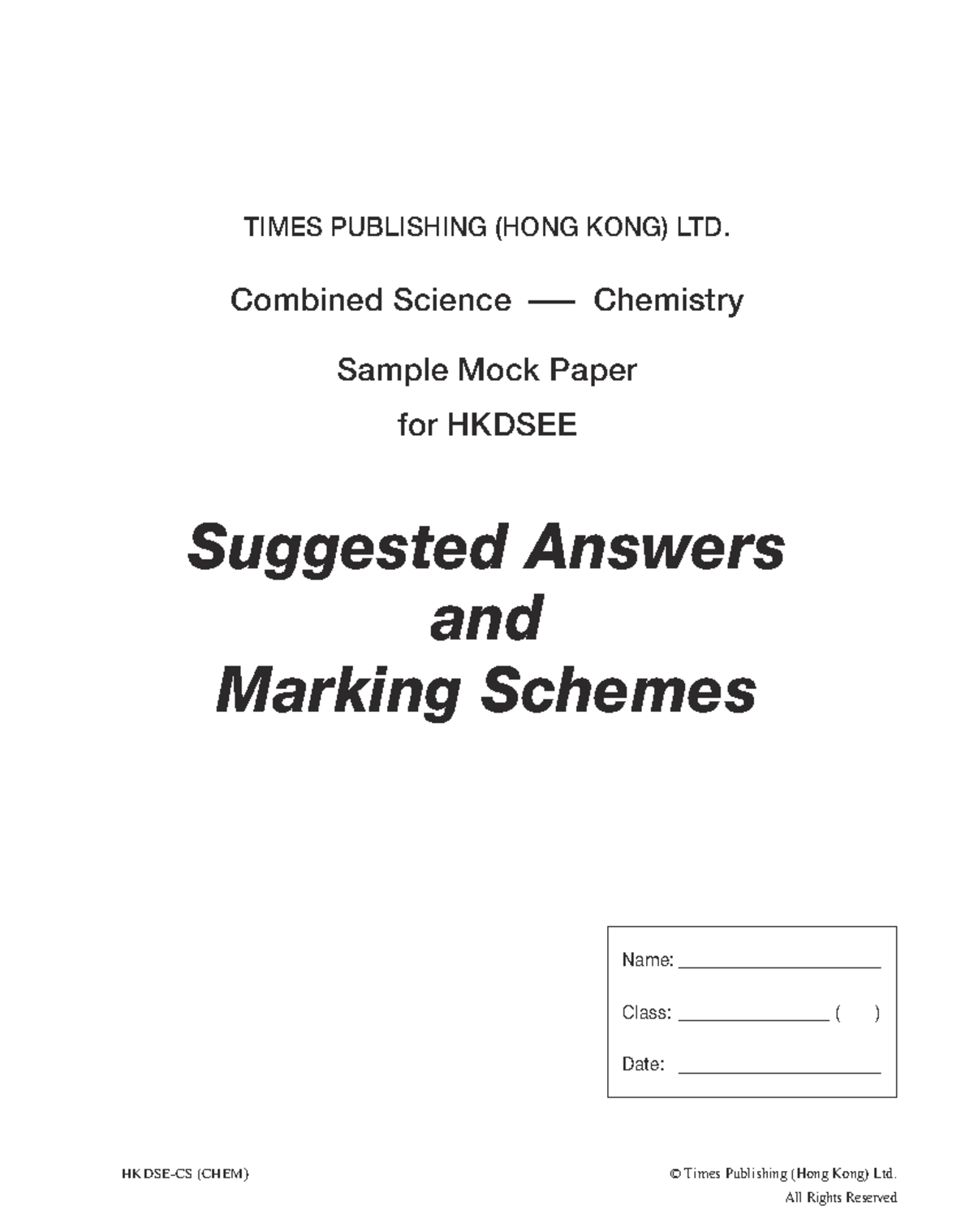 CS Chem HKDSE Mock Paper Suggested Answers and Marking Scheme - Studocu