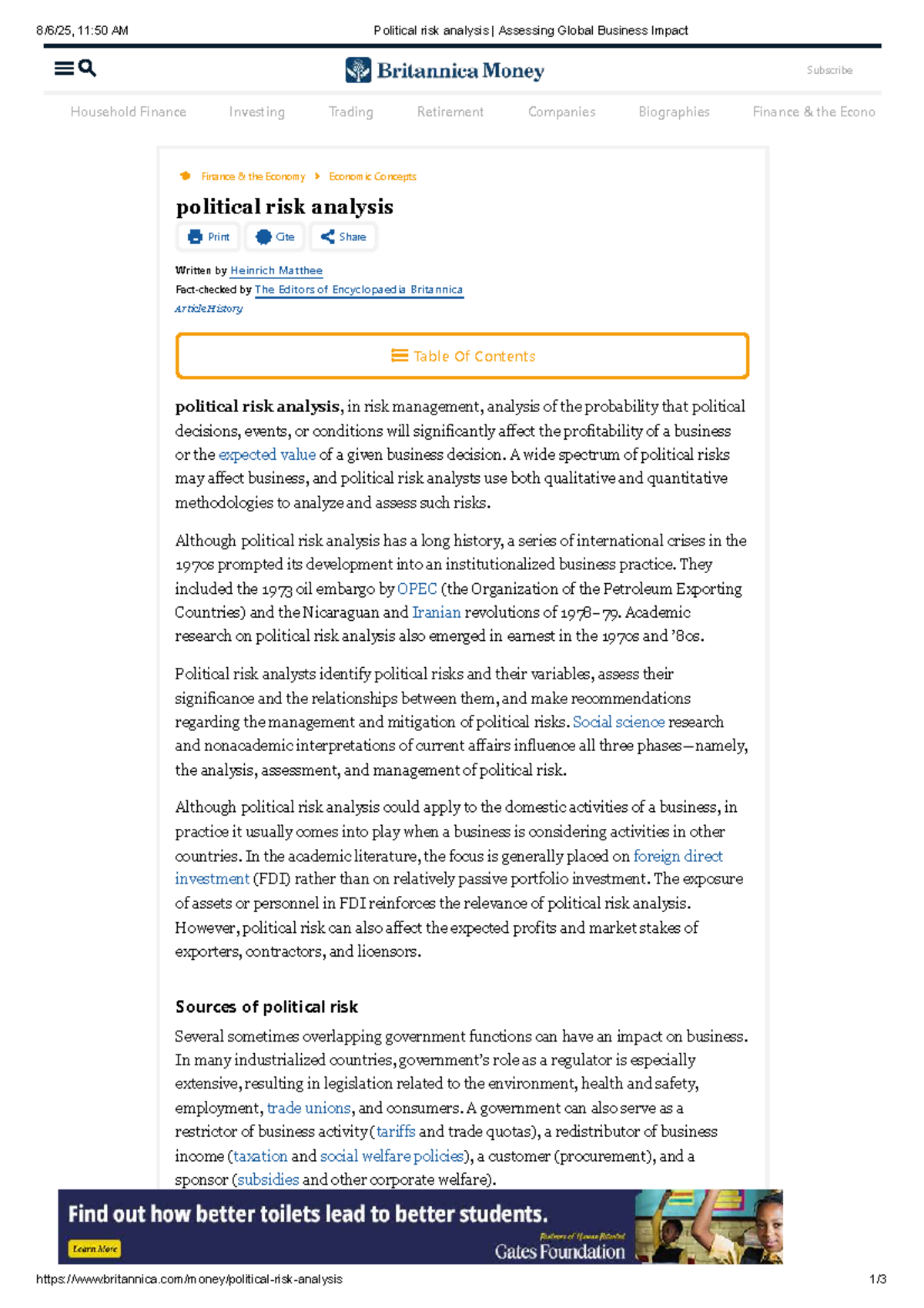 Political Risk Analysis: Assessing Global Business Impact - Studocu