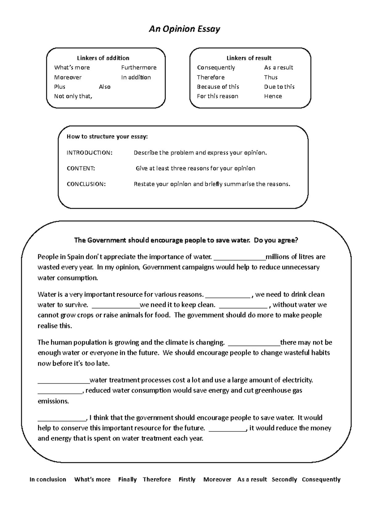 How to Write an Opinion Essay: Activities and Tasks (83609) - Studocu