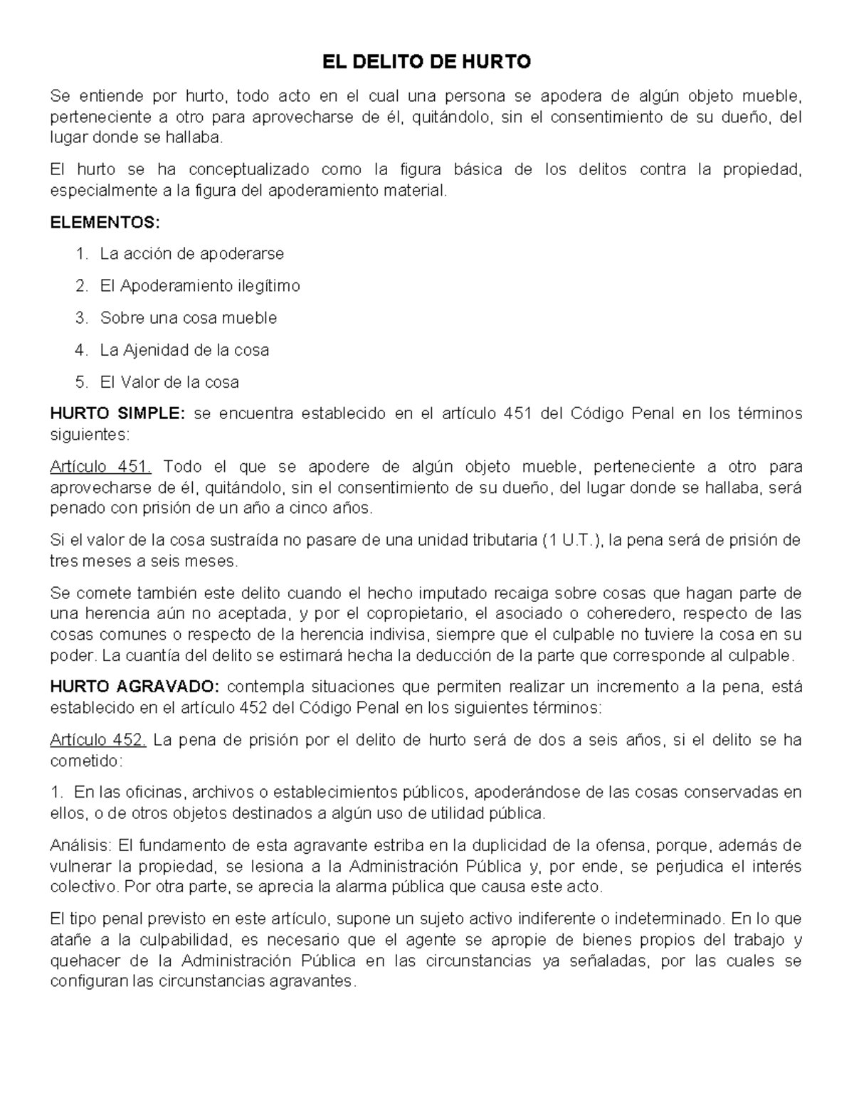 Trabajo N° 4: Análisis del Hurto y Robo en el Código Penal - Studocu