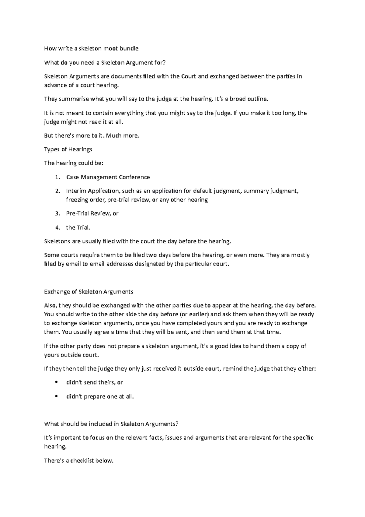 How to Write a Skeleton Moot Bundle for Court Hearings - Studocu
