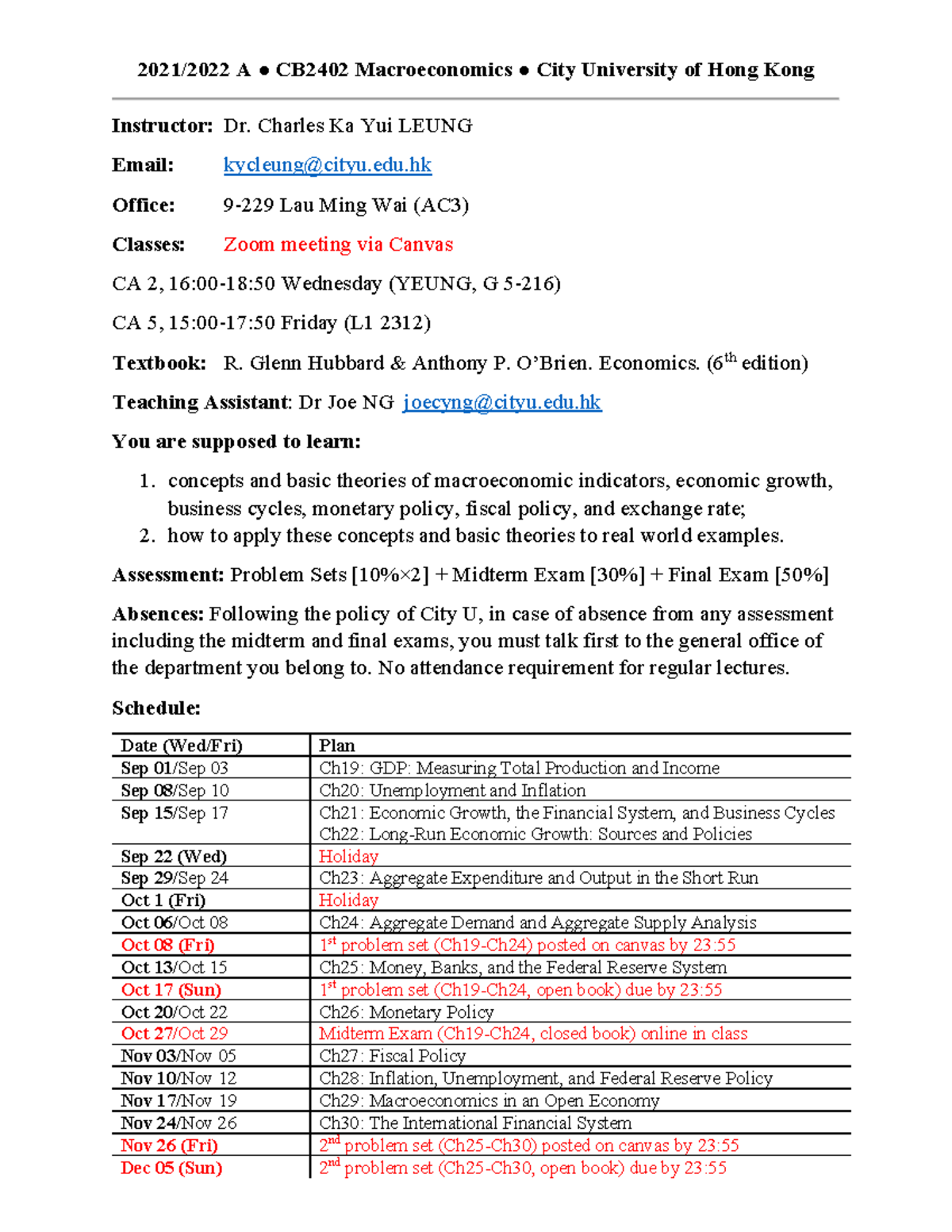 CB2402 Course Plan 2021-2022 A (for students, Charles) b - Financial  Management - CityU - Studocu