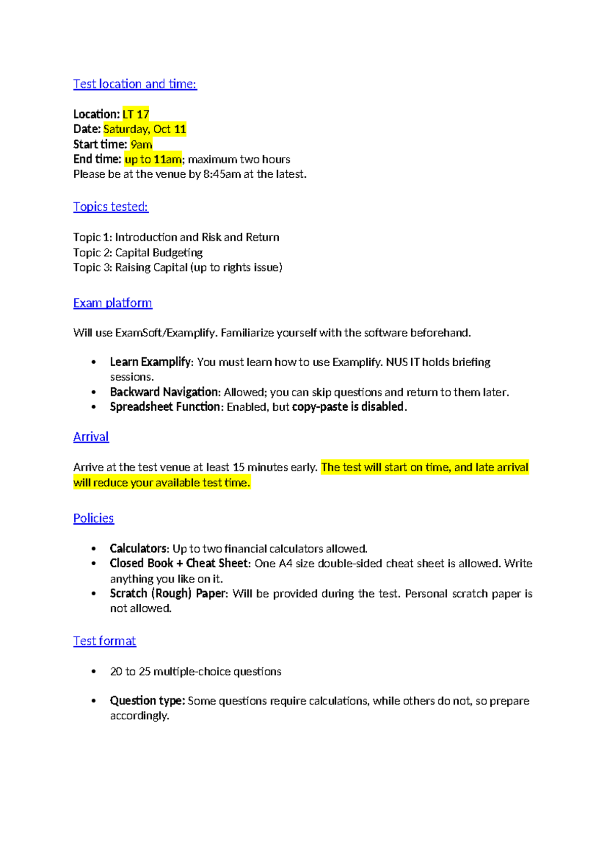 Midterm Test Instructions: Location & Topics (Course Code) - Studocu