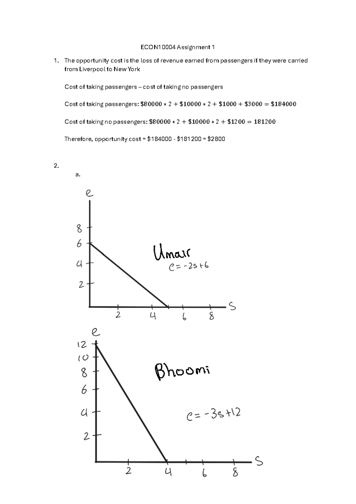 ECON10004 Assignment 1 - b. Umair vs Bhoomi (ratio of strawberries vs ...