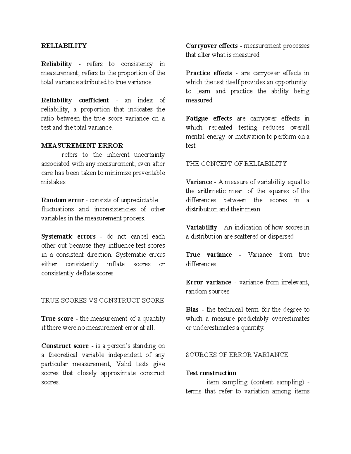 RELI 101: Essential Concepts and Estimates of Reliability - Studocu