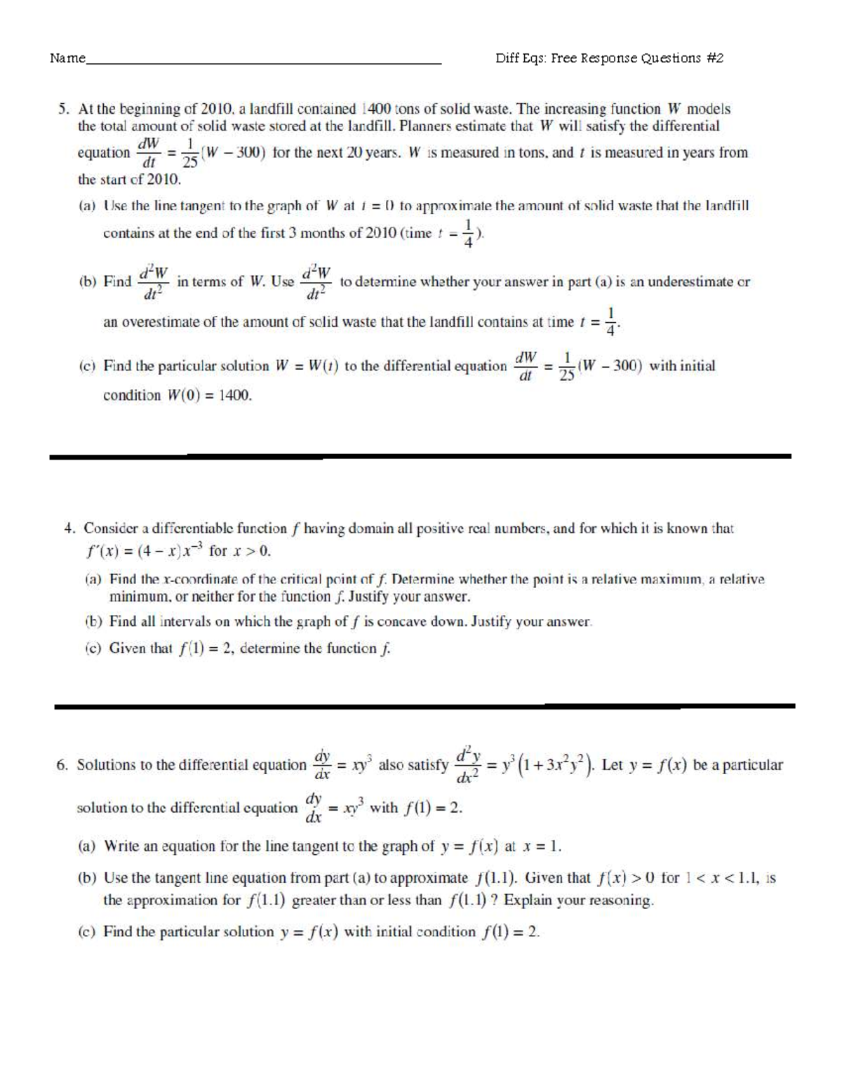 Diff Eq - FR Questions & Solutions for Day 2 - Studocu
