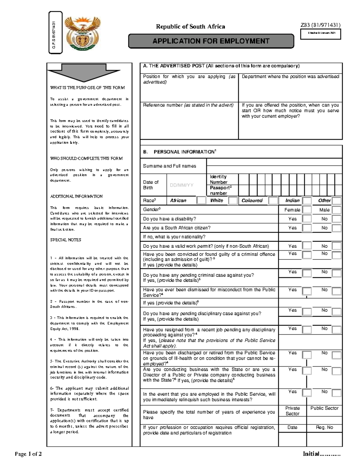 Editable Z83 Employment Application Form - Notes (2021) - Studocu