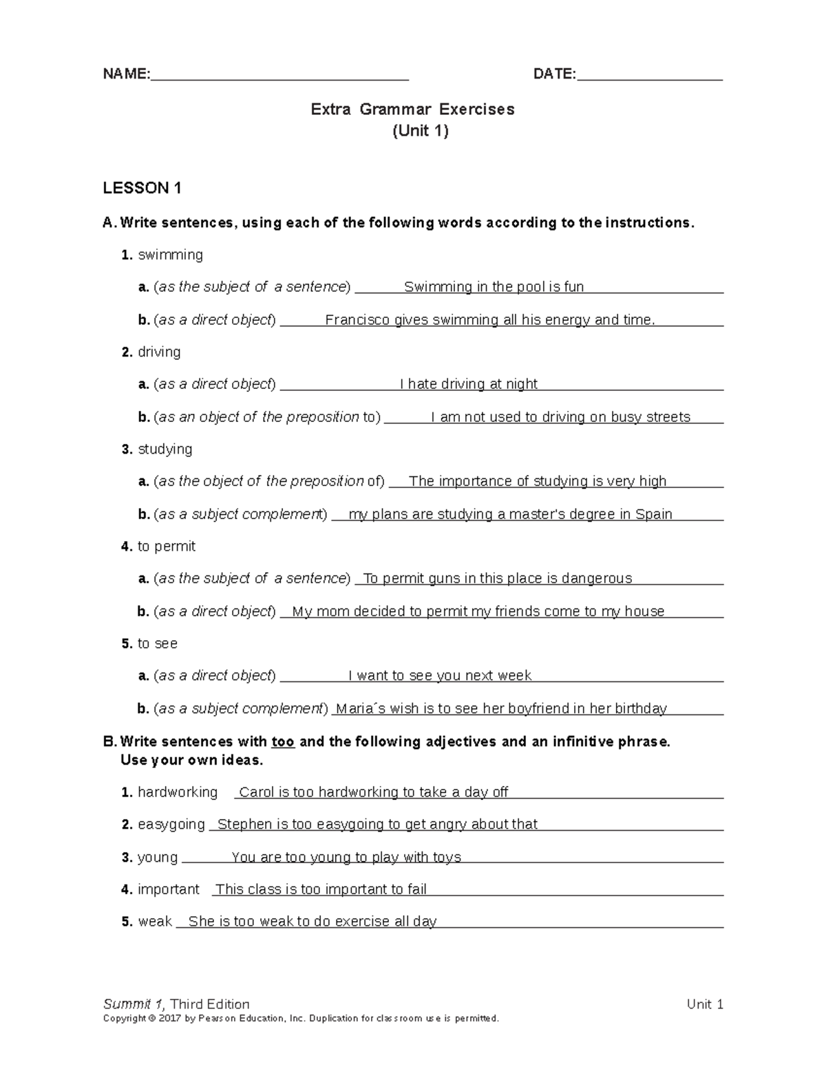 Unit 1 - Extra Grammar Exercises in English Language - Studocu