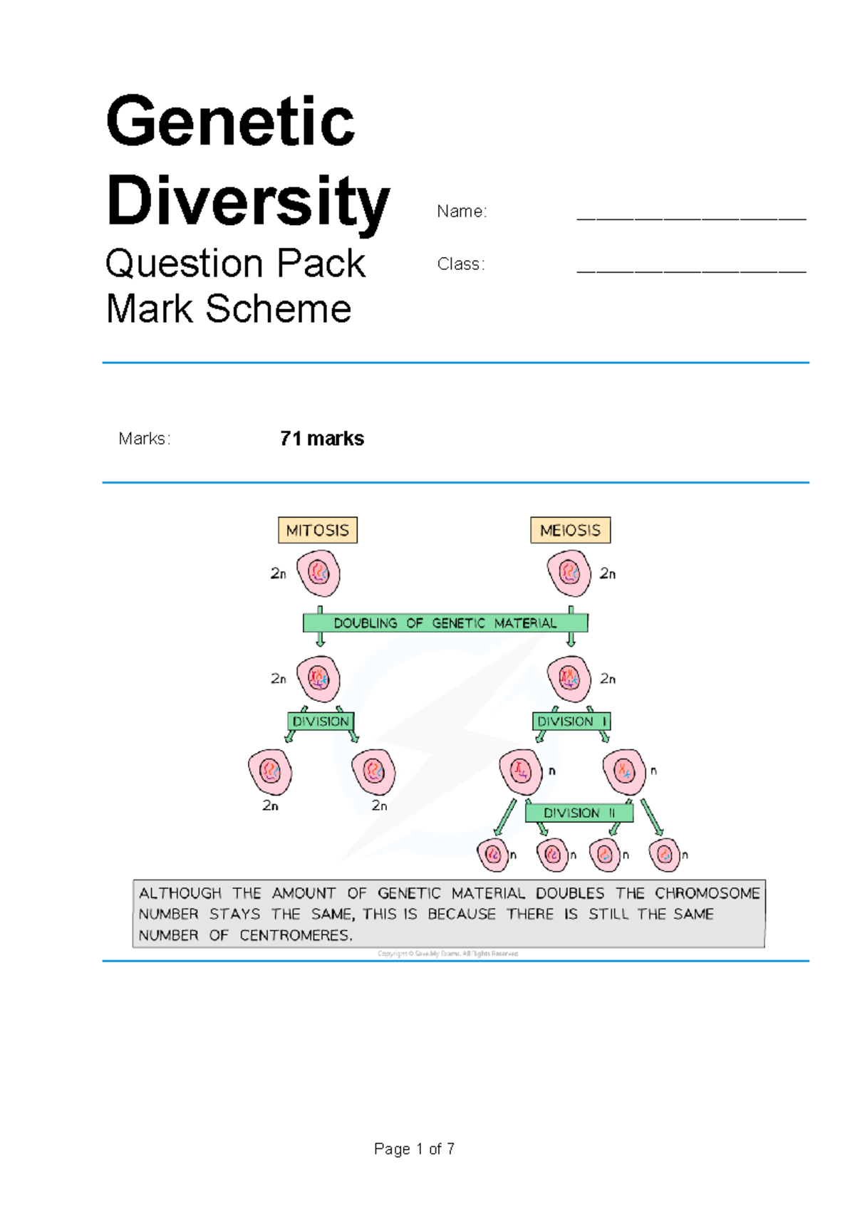 A10 Genetic Diversity Question Pack Mark Scheme - Studocu