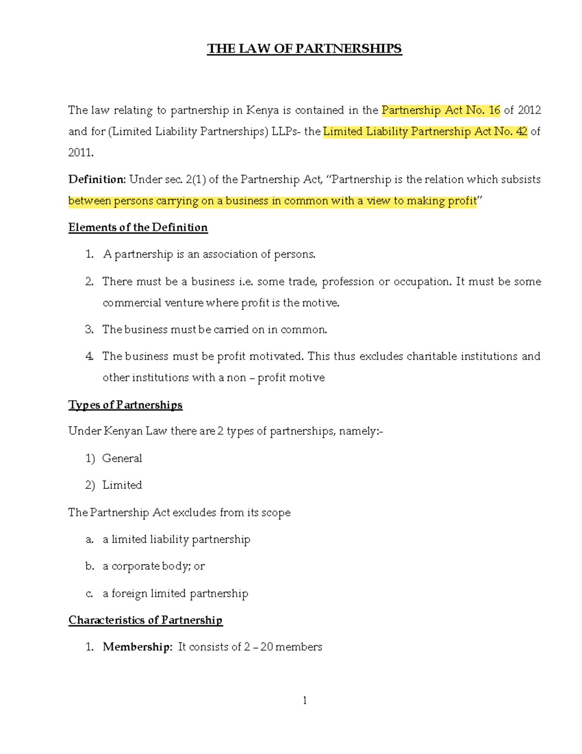 Partnership notes - Detailed - The law relating to partnership in Kenya ...